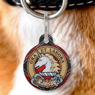 Clan Ramsay Crest over Red Tartan Pet Tag