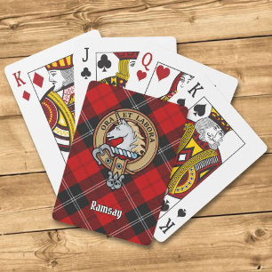 Clan Ramsay Crest over Red Tartan Playing Cards