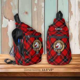 Clan Ramsay Crest over Red Tartan Sling Bag