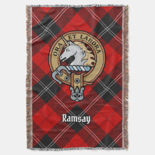 Clan Ramsay Crest over Red Tartan Throw Blanket