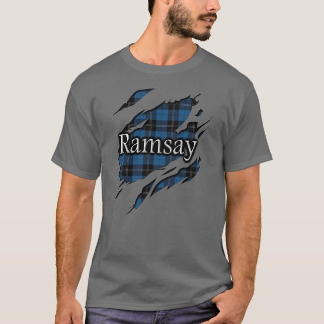 Clan Ramsay Ramsey Blue Hunting Tartan Spirit T-Shirt (Front)