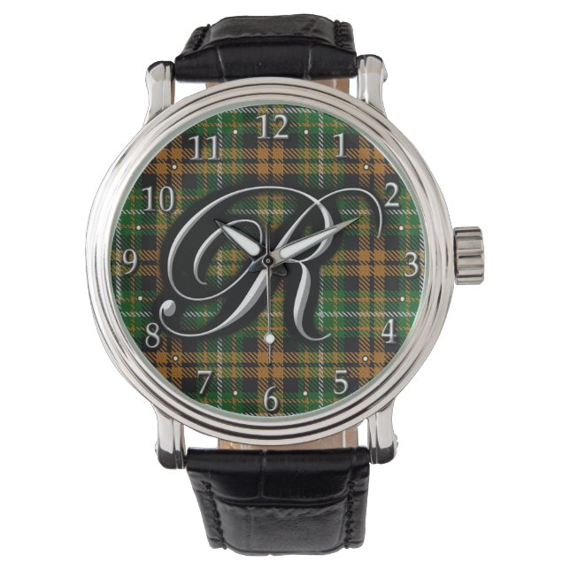 Clan Ramsay Ramsey Letter R Monogram Orange Tartan Watch (Front)