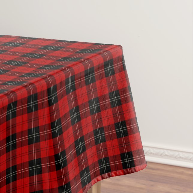 Clan Ramsay Red, Black, and White Scottish Tartan Tablecloth (In Situ)