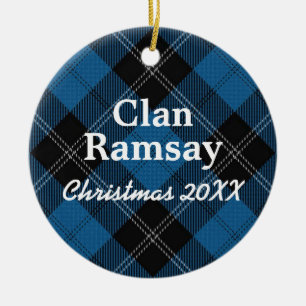 Clan Ramsay Scottish Blue Hunting Tartan Ceramic Tree Decoration