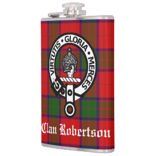 Clan Robertson Crest Badge & Tartan Hip Flask