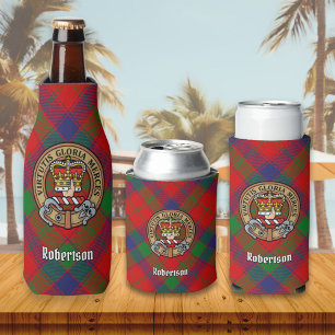 Clan Robertson Crest over Tartan Bottle Cooler