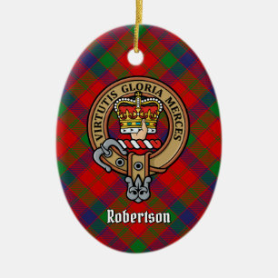 Clan Robertson Crest over Tartan Ceramic Tree Decoration