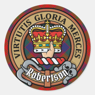 Clan Robertson Crest over Tartan Classic Round Sticker