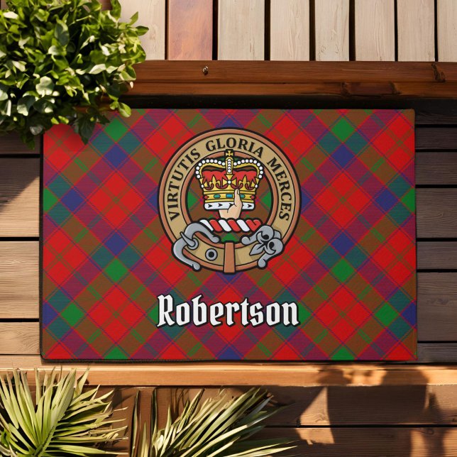 Clan Robertson Crest over Tartan Doormat (Creator Uploaded)