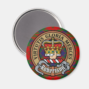 Clan Robertson Crest over Tartan Magnet