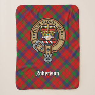 Clan Robertson Crest over Tartan Sherpa Blanket