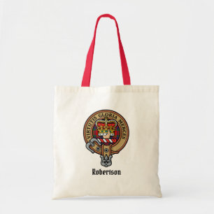 Clan Robertson Crest over Tartan Tote Bag