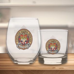 Clan Robertson Crest over Tartan Whiskey Glass