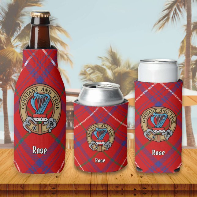 Clan Rose Crest over Tartan Bottle Cooler (Creator Uploaded)