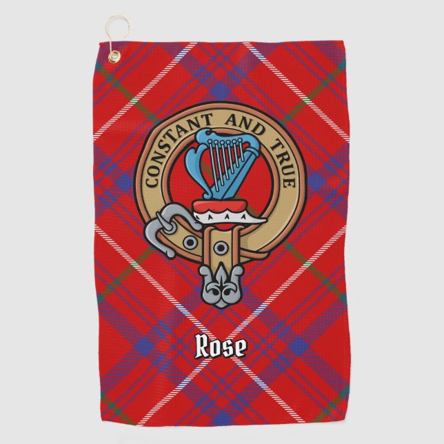 Clan Rose Crest over Tartan Golf Towel (Front)