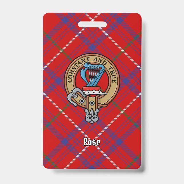 Clan Rose Crest over Tartan ID Badge (Front)
