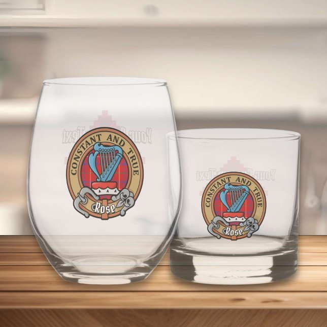 Clan Rose Crest over Tartan Whiskey Glass (Creator Uploaded)