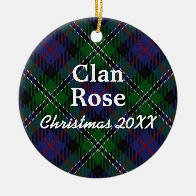 Clan Rose Scottish Hunting Tartan Ceramic Tree Decoration (Front)