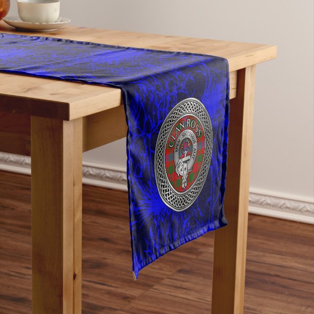 Clan Ross Crest & Tartan Knot Short Table Runner (In Situ)