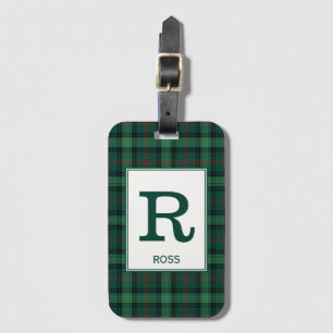 Clan Ross Hunting Tartan Green Plaid Monogram Luggage Tag