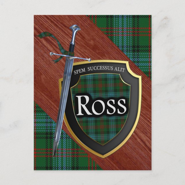 Clan Ross Tartan Sword & Shield Postcard (Front)