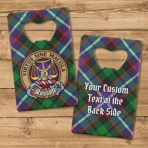 Clan Russell Crest over Tartan