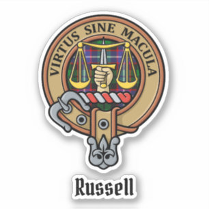 Clan Russell Crest over Tartan