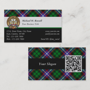 Clan Russell Crest over Tartan Business Card