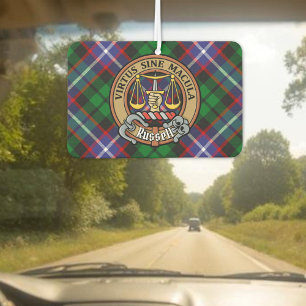 Clan Russell Crest over Tartan Car Air Freshener