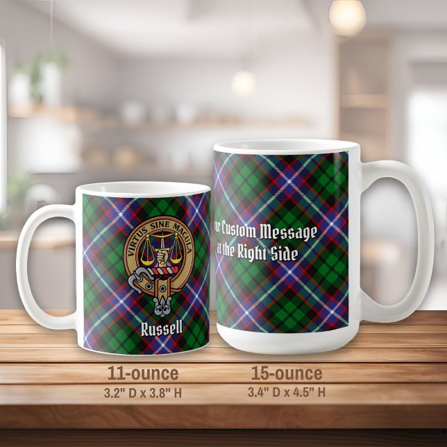 Clan Russell Crest over Tartan Coffee Mug (Creator Uploaded)