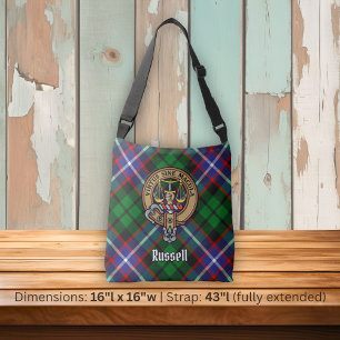 Clan Russell Crest over Tartan Crossbody Bag