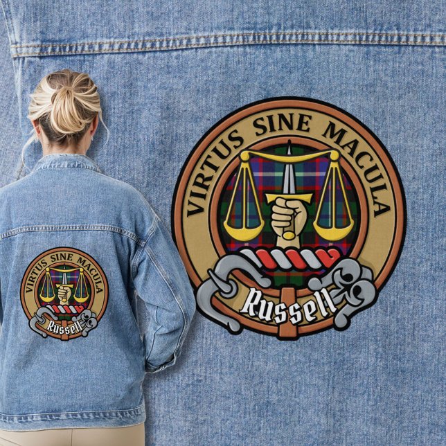 Clan Russell Crest over Tartan Denim Jacket (Creator Uploaded)