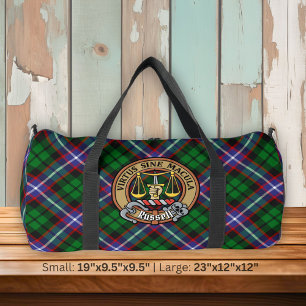 Clan Russell Crest over Tartan Duffle Bag