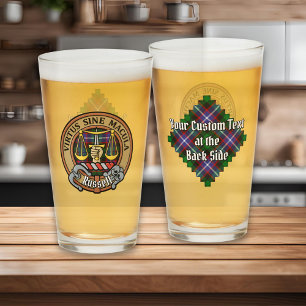 Clan Russell Crest over Tartan Glass