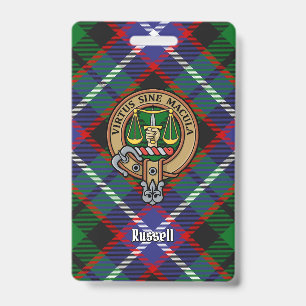 Clan Russell Crest over Tartan ID Badge