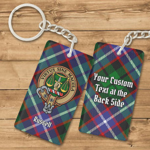 Clan Russell Crest over Tartan Key Ring