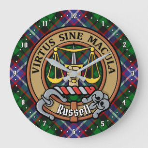 Clan Russell Crest over Tartan Large Clock
