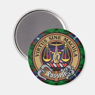 Clan Russell Crest over Tartan Magnet