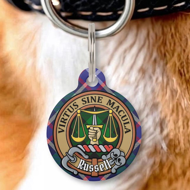 Clan Russell Crest over Tartan Pet Tag (Creator Uploaded)
