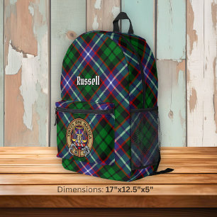 Clan Russell Crest over Tartan Printed Backpack