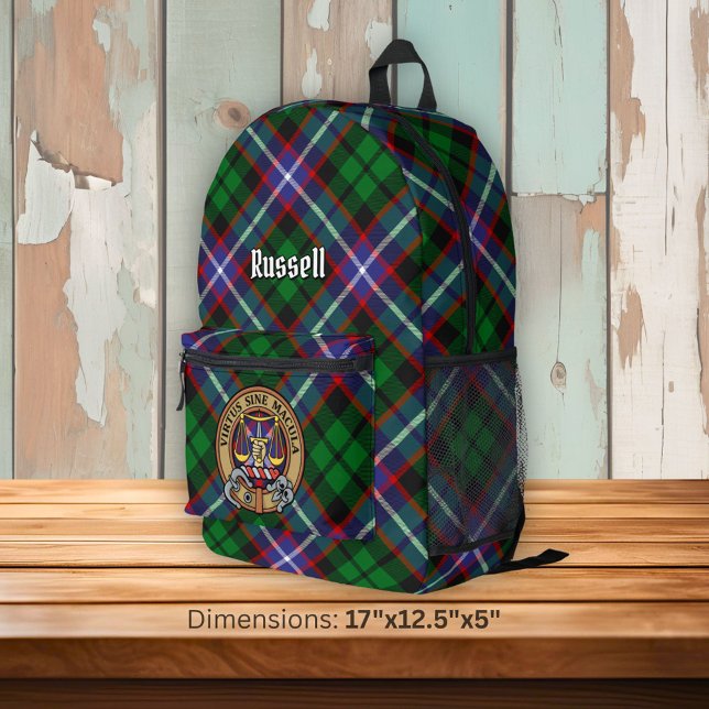 Clan Russell Crest over Tartan Printed Backpack (Creator Uploaded)