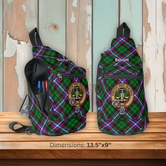 Clan Russell Crest over Tartan Sling Bag (Creator Uploaded)