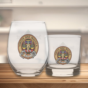 Clan Russell Crest over Tartan Whiskey Glass