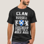 Clan RUSSELL scottish family scotland mothers T-Shirt<br><div class="desc">Clan RUSSELL scottish family scotland mothers fathers day,  funny,  father,  dad,  birthday,  mothers day,  humor,  christmas,  cute,  cool,  family,  mother,  daddy,  brother,  husband,  mom,  vintage,  grandpa,  boyfriend,  day,  son,  retro,  sister,  wife,  grandma,  daughter,  kids,  fathers,  grandfather,  love</div>