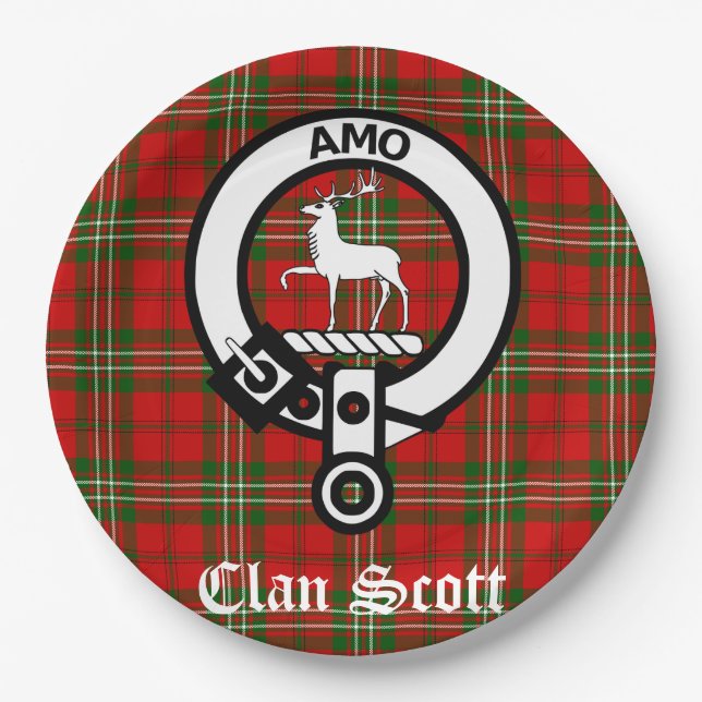 Clan Scott Crest Badge and Tartan Paper Plate (Front)