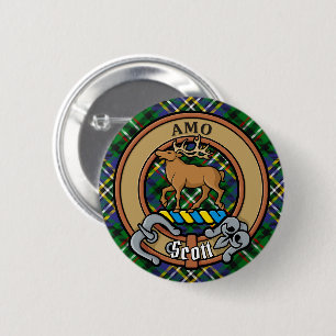 Clan Scott Crest over Green Tartan 6 Cm Round Badge