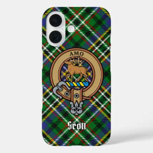 Clan Scott Crest over Green Tartan iPhone 16 Case