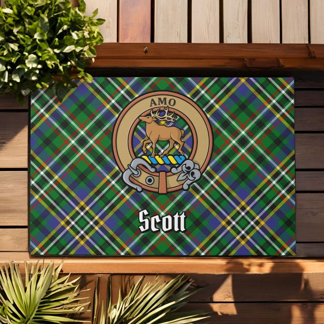 Clan Scott Crest over Green Tartan Doormat (Creator Uploaded)