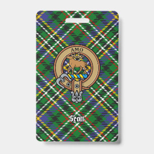 Clan Scott Crest over Green Tartan ID Badge
