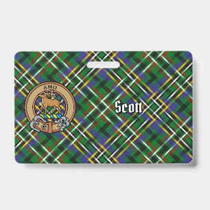 Clan Scott Crest over Green Tartan ID Badge